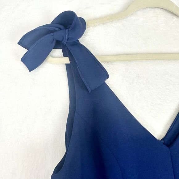 Amanda Uprichard Iris Jumpsuit Size Large Navy Blue Bow Blogger Fave Wide Leg - Picture 8 of 12
